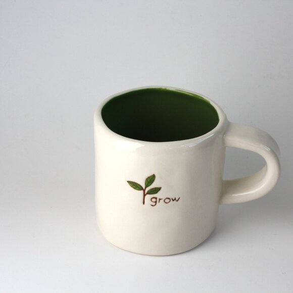 Vintage 2008 Starbucks Mug GROW White and Green 10 oz hand painted - Picture 2 of 4
